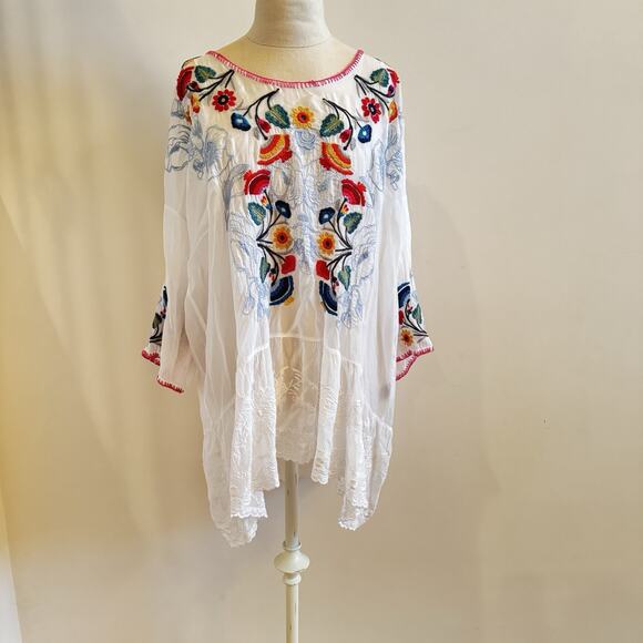 New Johnny Was Cherie Tunic Womens XXL 2X Sheer Floral Bohemian Boho Hippie Chic - Picture 1 of 16